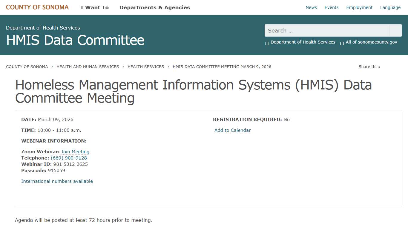 Homeless Management Information Systems (HMIS) Data Committee Meeting
