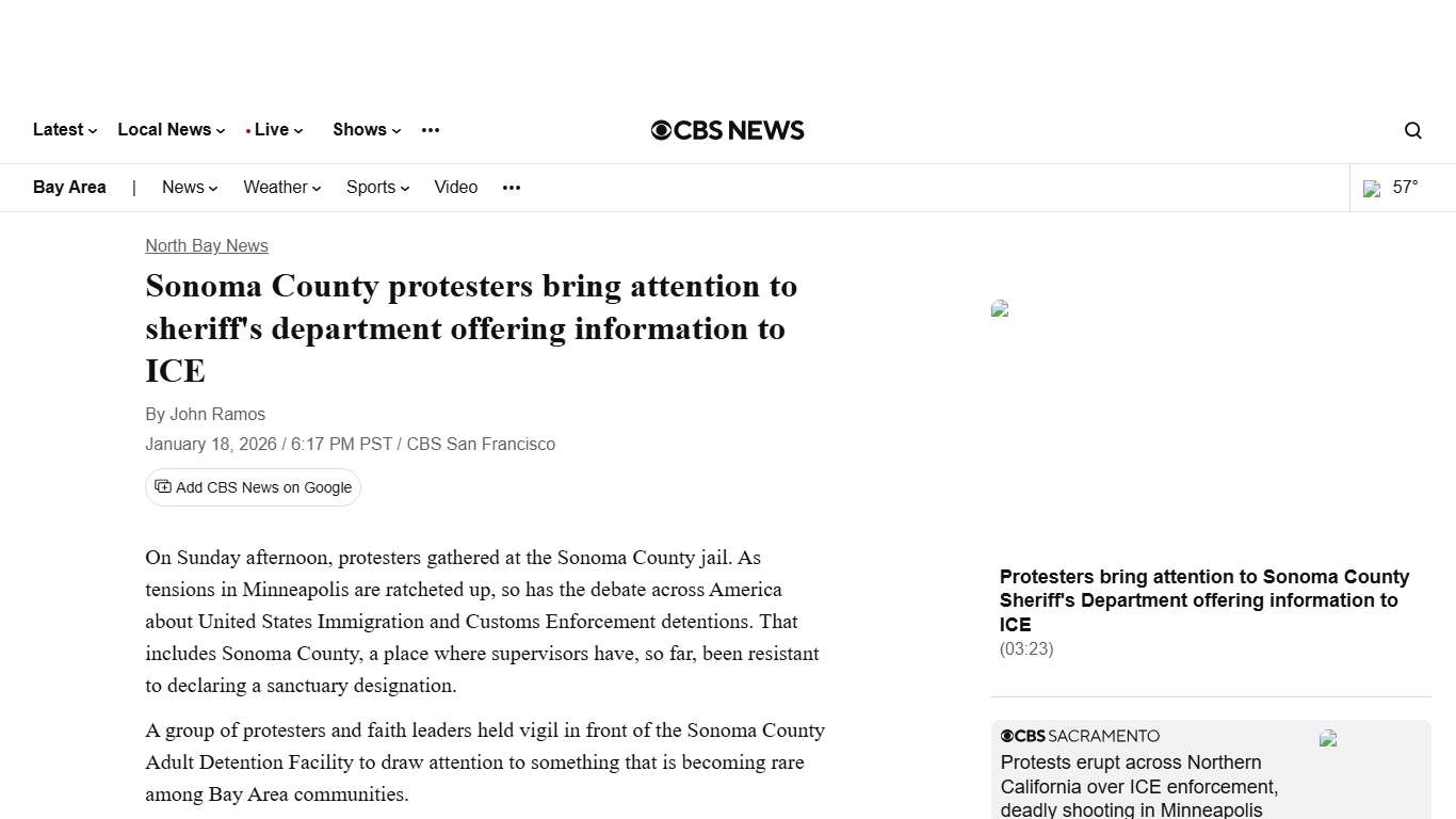 Sonoma County protesters bring attention to sheriff's department offering information to ICE - CBS San Francisco